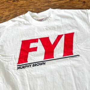 Vintage 90s FYI Murphy Brown TV Show White Red Graphic T-Shirt XL
